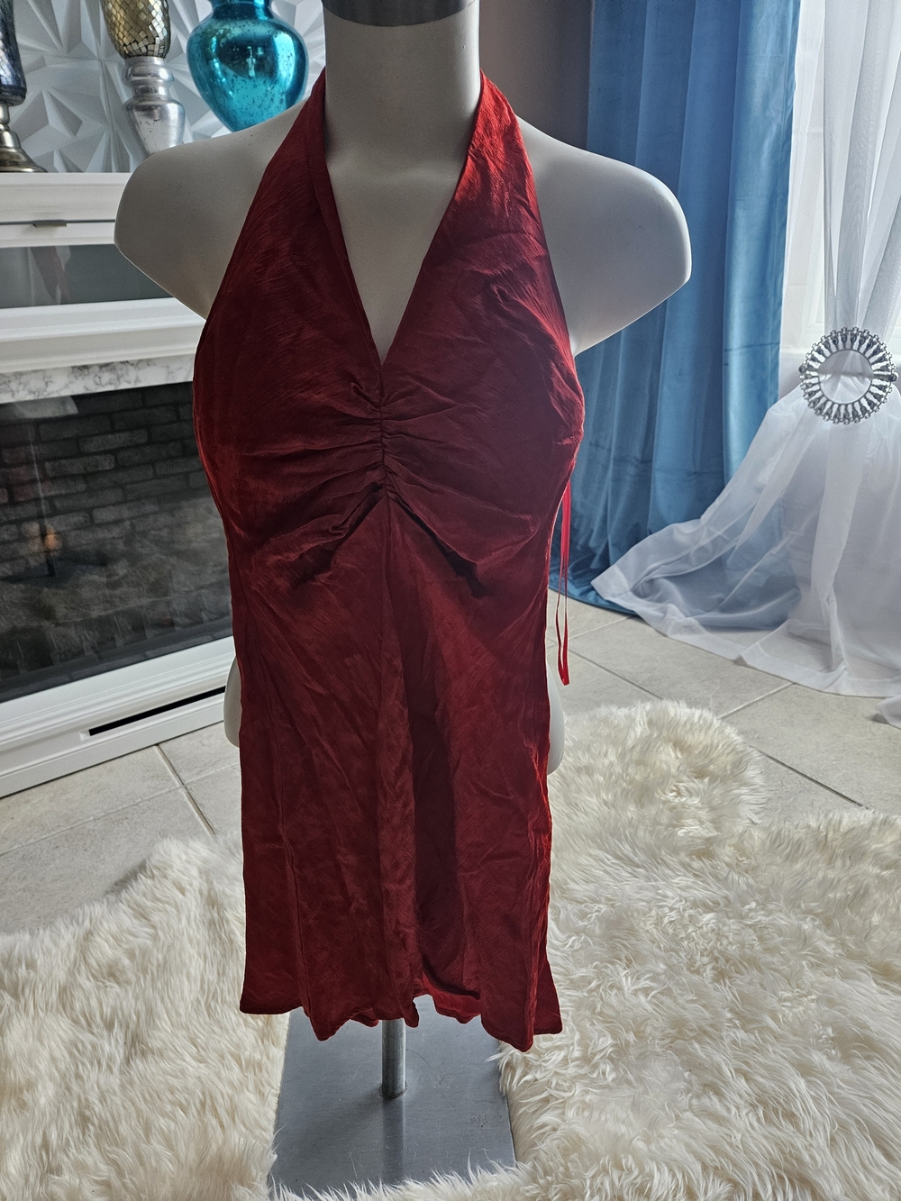 Zara Red Halter Ruched Mini Dress